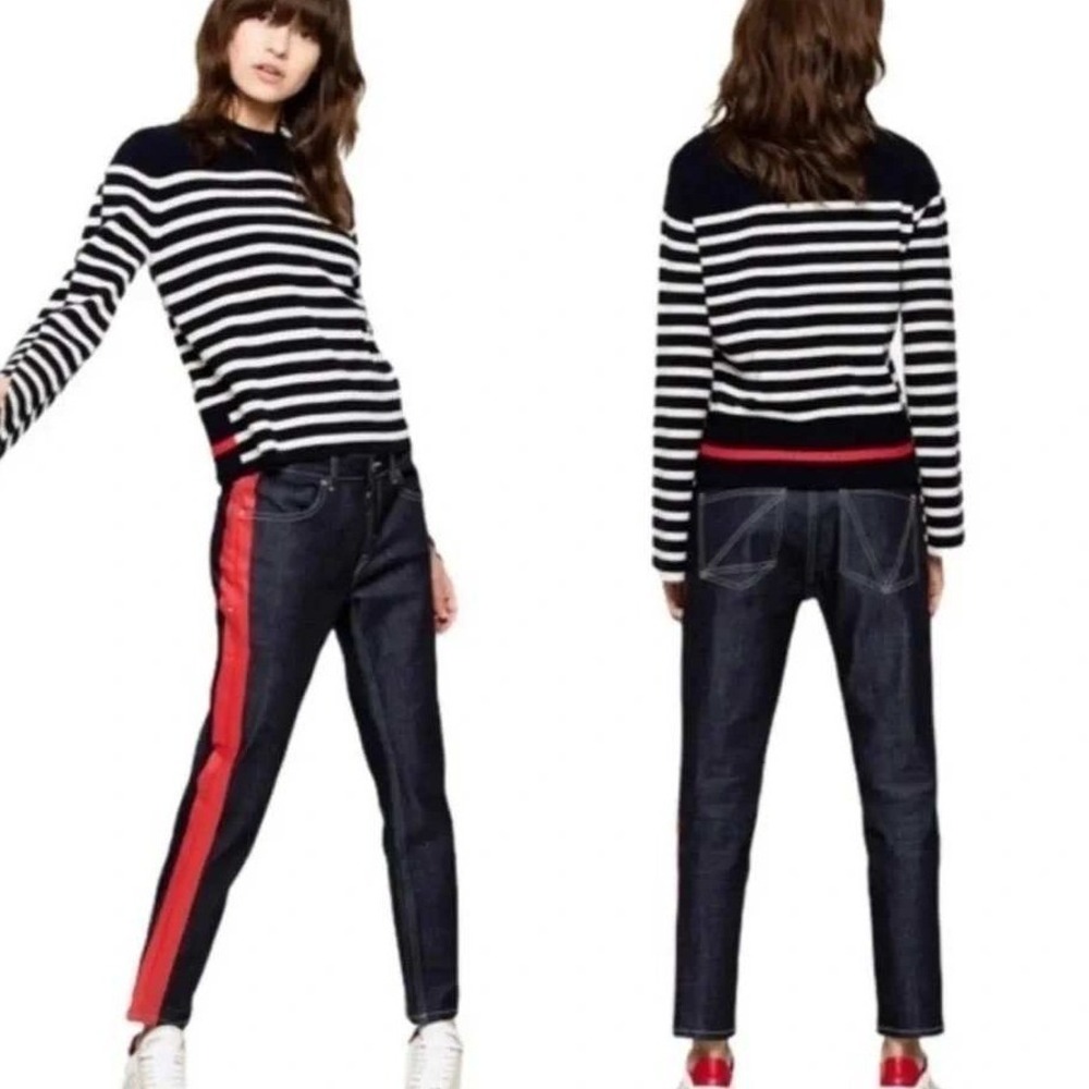 Zadig & Voltaire Elios Brut Jeans Dark Indigo Red Side Stripe Moto Rocker Luxury